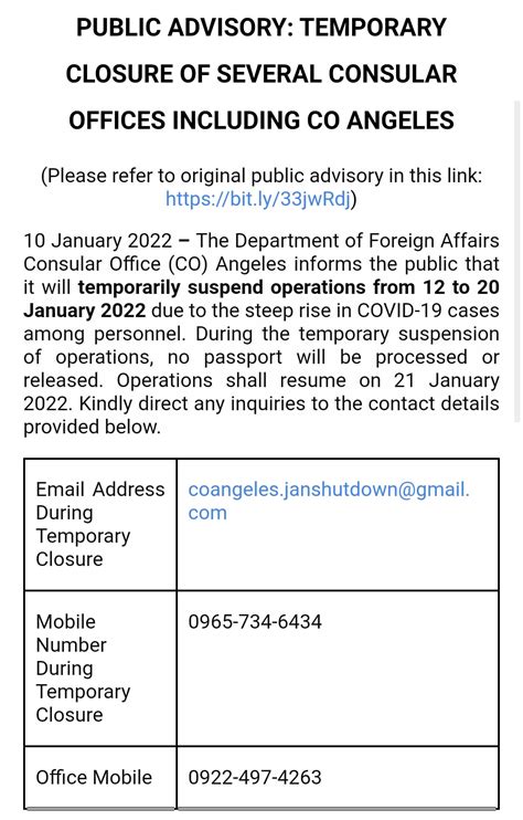 Public Advisory on the revised appointment schedule for passport.
